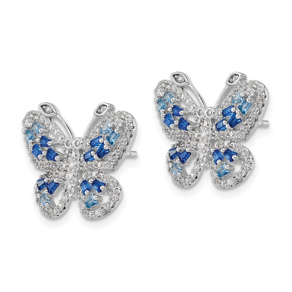 FJC Finejewelers 925 Sterling Silver Polished Blue and Clear CZ Butterfly Post Earrings 15 x 19 mm