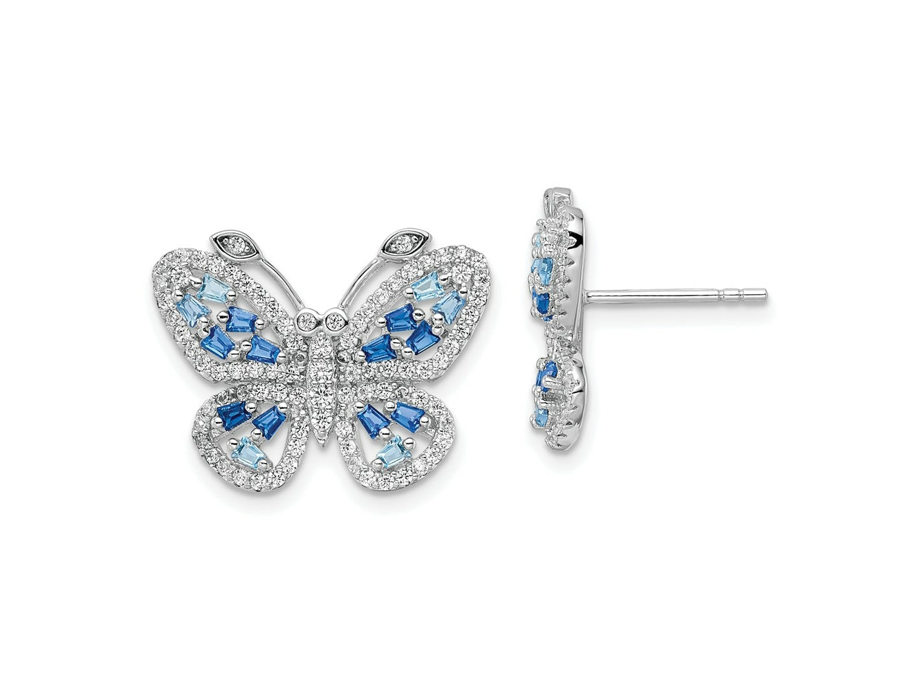 FJC Finejewelers 925 Sterling Silver Polished Blue and Clear CZ Butterfly Post Earrings 15 x 19 mm