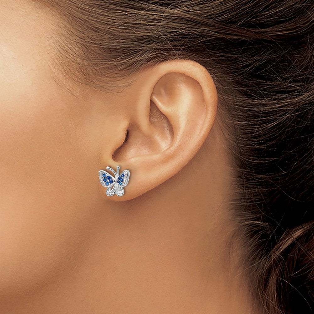 FJC Finejewelers 925 Sterling Silver Rhodium Plated Blue and White CZ Butterfly Post Earrings 11 x 13 mm