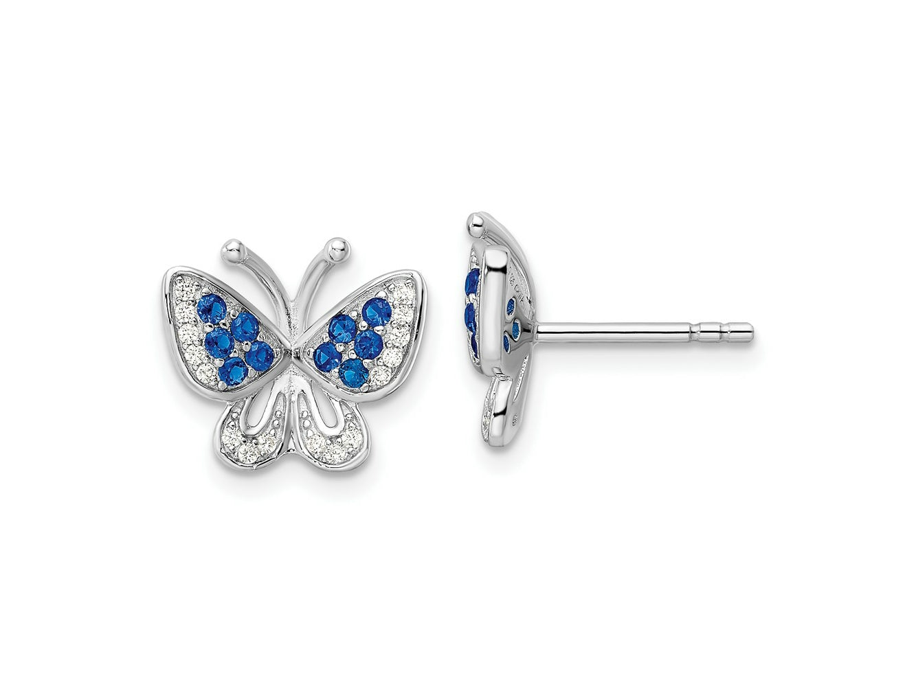 FJC Finejewelers 925 Sterling Silver Rhodium Plated Blue and White CZ Butterfly Post Earrings 11 x 13 mm