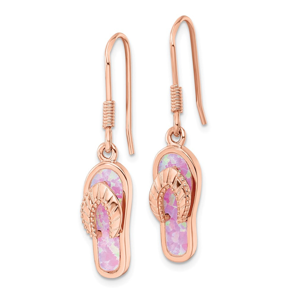 FJC Finejewelers Sterling Silver Rose-tone Pink Created Opal Inlay Flip Flop Dangle Earrings 37 x 7 mm