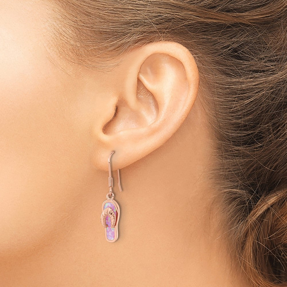FJC Finejewelers Sterling Silver Rose-tone Pink Created Opal Inlay Flip Flop Dangle Earrings 37 x 7 mm
