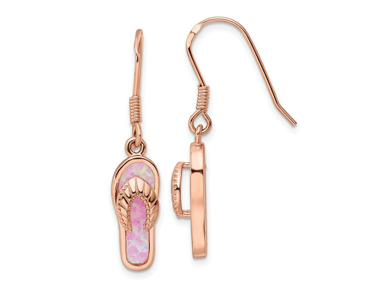 FJC Finejewelers Sterling Silver Rose-tone Pink Created Opal Inlay Flip Flop Dangle Earrings 37 x 7 mm