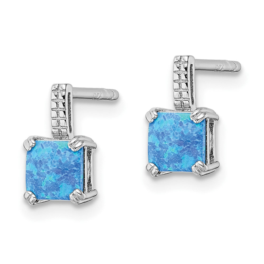 FJC Finejewelers 925 Sterling Silver Dangle Square Blue Created Opal Post Earrings 9 x 5 mm