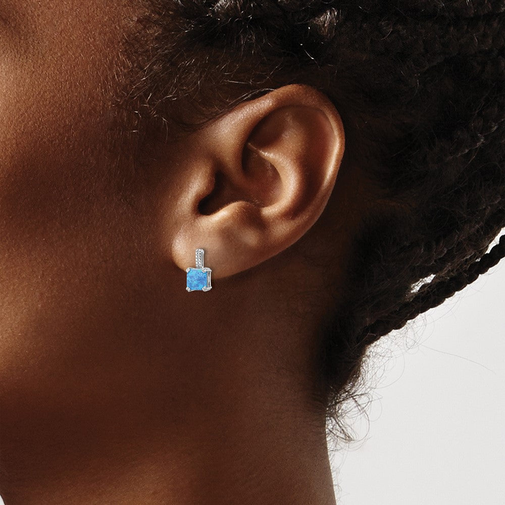 FJC Finejewelers 925 Sterling Silver Dangle Square Blue Created Opal Post Earrings 9 x 5 mm