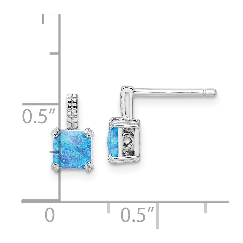 FJC Finejewelers 925 Sterling Silver Dangle Square Blue Created Opal Post Earrings 9 x 5 mm