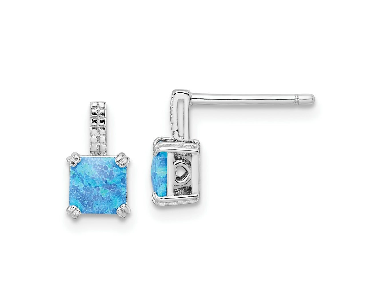 FJC Finejewelers 925 Sterling Silver Dangle Square Blue Created Opal Post Earrings 9 x 5 mm