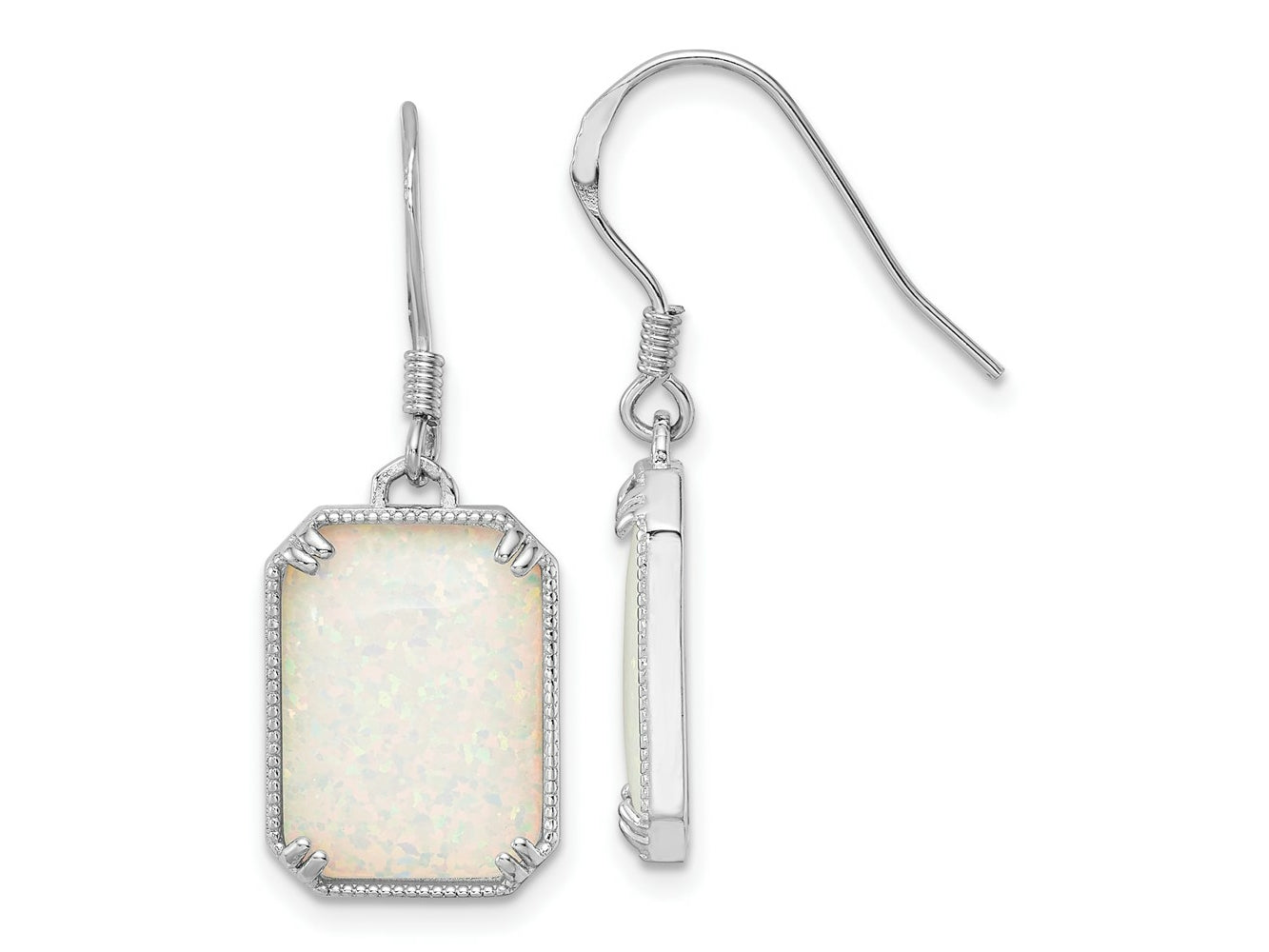 FJC Finejewelers 925 Sterling Silver Dangle White Created Opal Beaded Border Earrings 31 x 11 mm