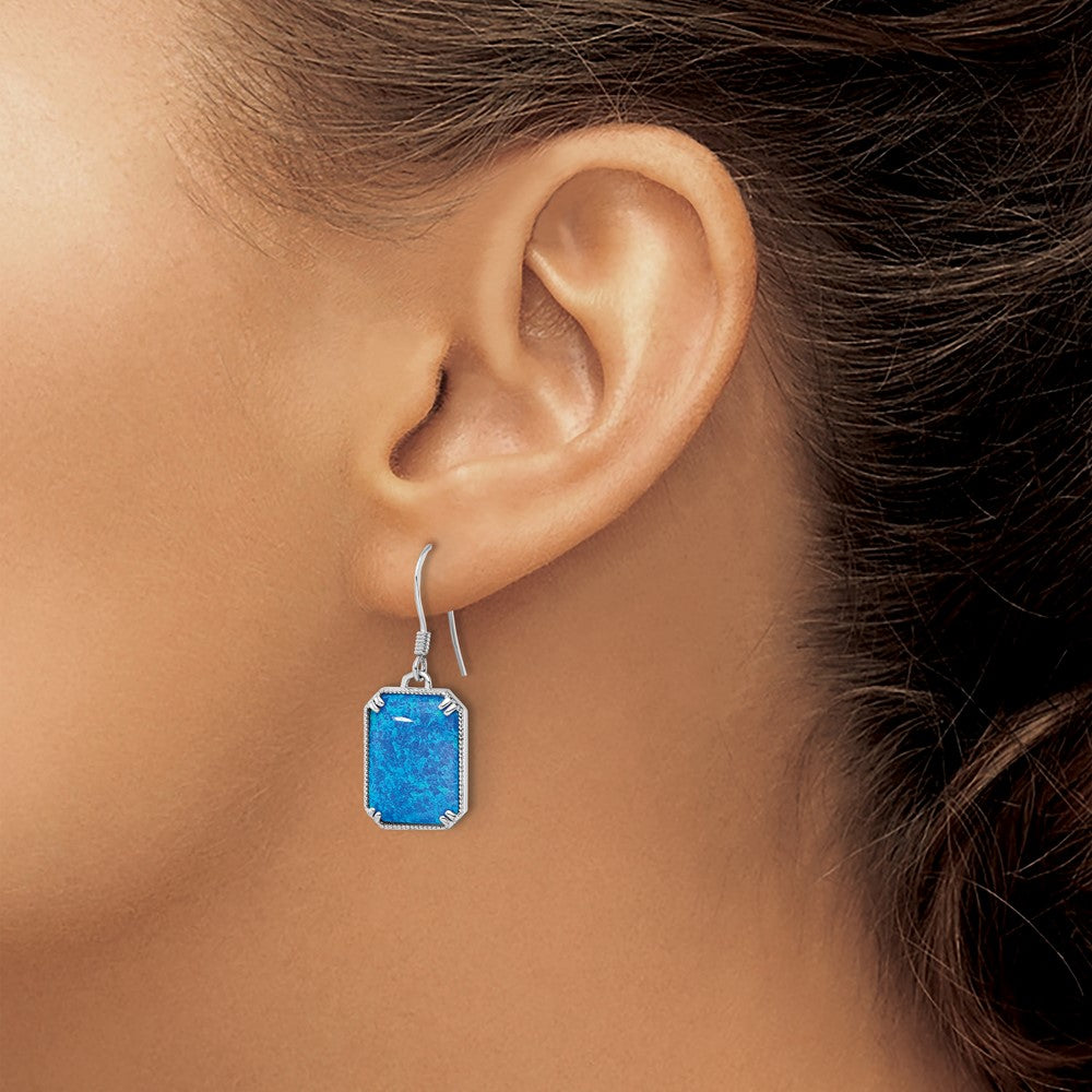 FJC Finejewelers 925 Sterling Silver Dangle Blue Created Opal Beaded Border Earrings 31 x 11 mm