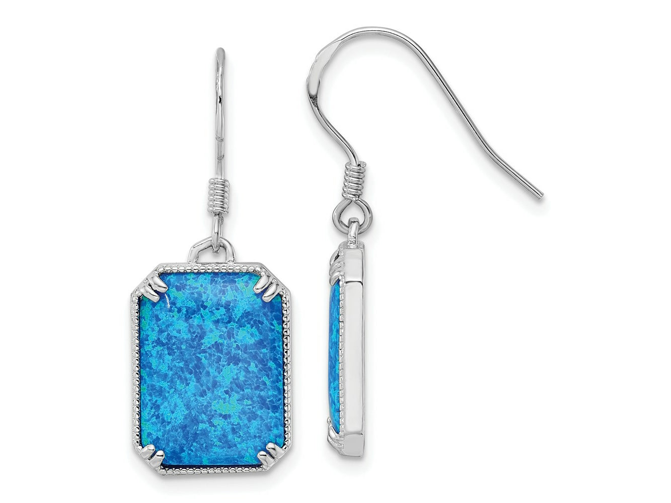 FJC Finejewelers 925 Sterling Silver Dangle Blue Created Opal Beaded Border Earrings 31 x 11 mm