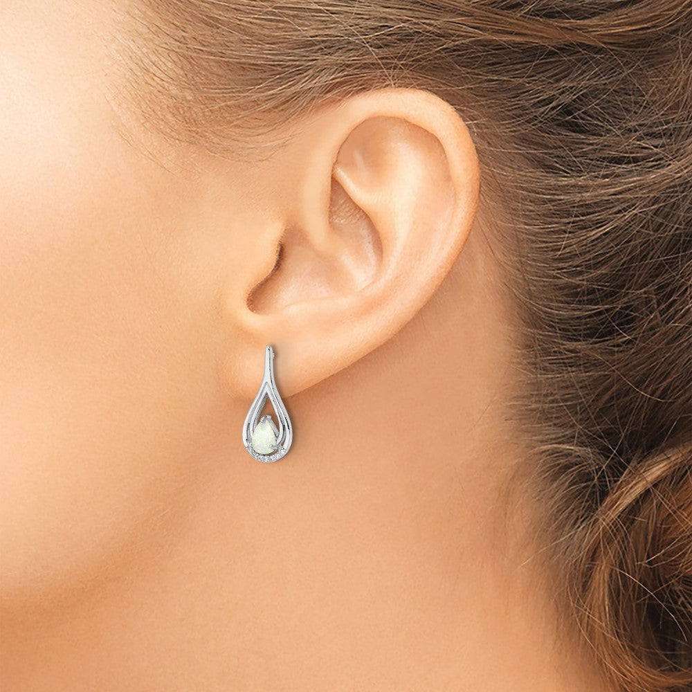 FJC Finejewelers 925 Sterling Silver Dangle Pear Shape White Created Opal CZ Post Earrings 20 x 8 mm