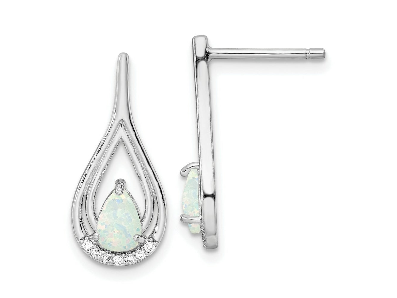 FJC Finejewelers 925 Sterling Silver Dangle Pear Shape White Created Opal CZ Post Earrings 20 x 8 mm