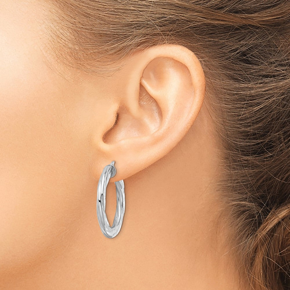 FJC Finejewelers 925 Sterling Silver  3x29mm Bright Cut Twisted Tube Hoop Earrings 30 mm x 28 mm