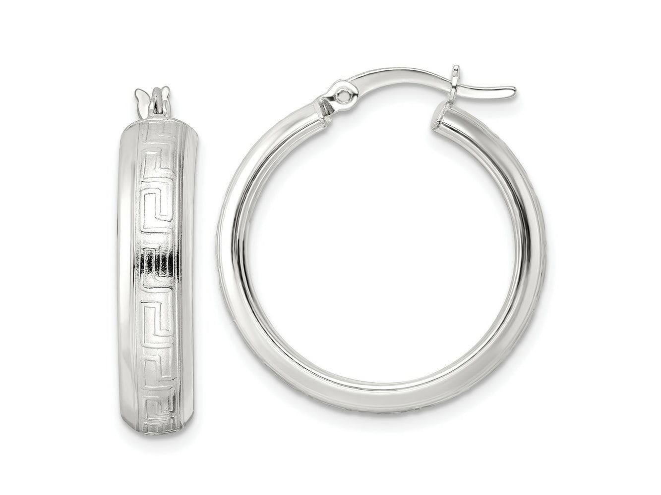 FJC Finejewelers 925 Sterling Silver Polished Greek Key Circle Hoop Earrings 26 x 25 mm