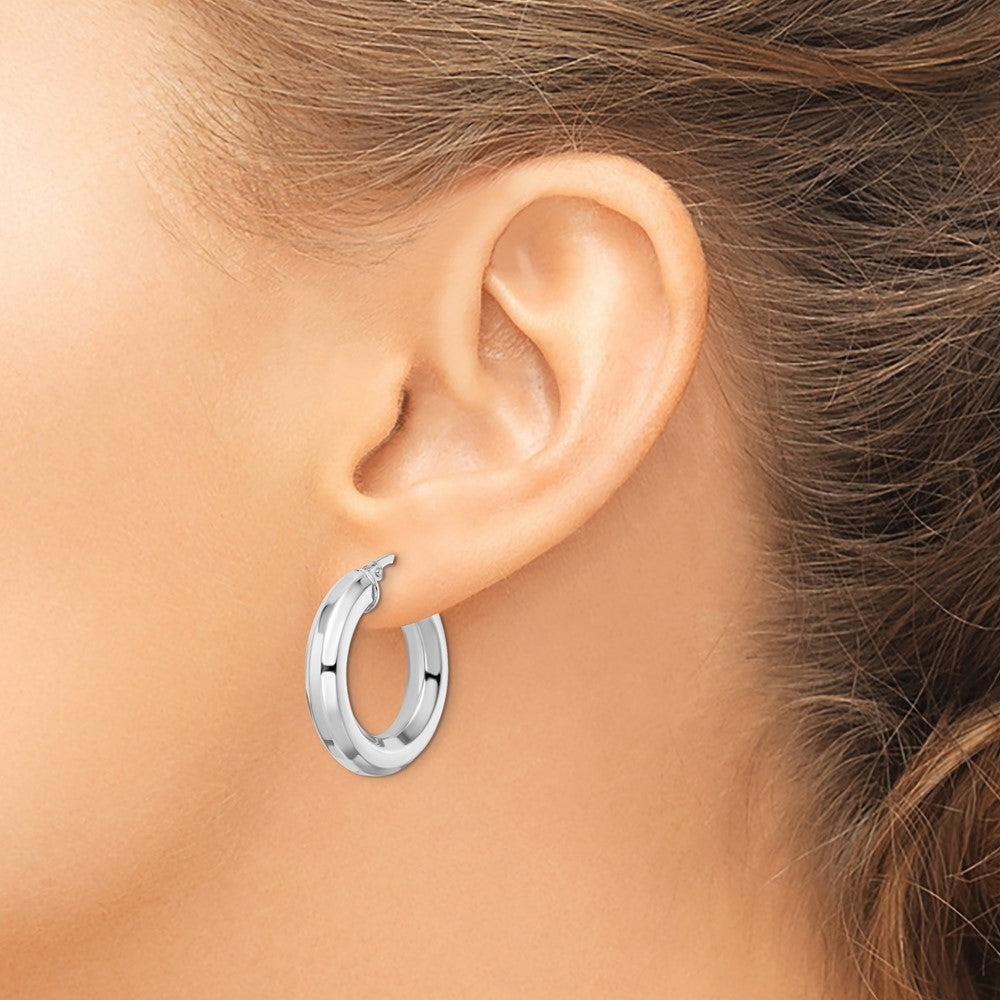 FJC Finejewelers 925 Sterling Silver Bright Cut Rhodium Plated 5x Octagon Tube Hoop Earrings 25 x 24 mm