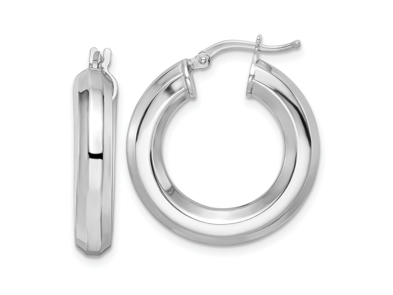 FJC Finejewelers 925 Sterling Silver Bright Cut Rhodium Plated 5x Octagon Tube Hoop Earrings 25 x 24 mm