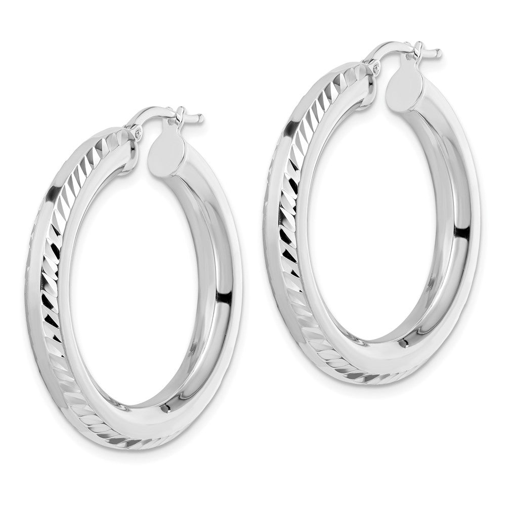 FJC Finejewelers 925 Sterling Silver Rhodium Plated 5x Bright Cut Octagon Tube Hoop Earrings 36 x 34 mm