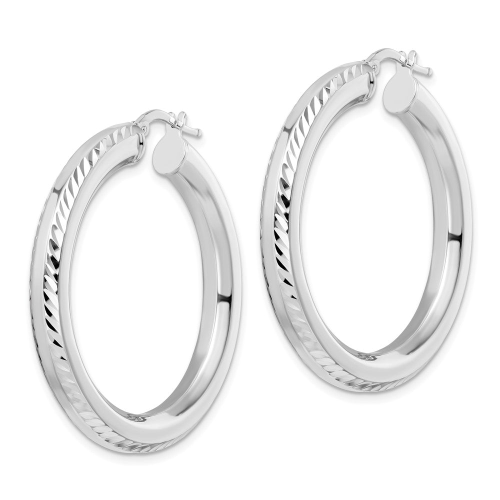 FJC Finejewelers 925 Sterling Silver Rhodium Plated 5x Bright Cut Octagon Tube Hoop Earrings 40 x 38 mm