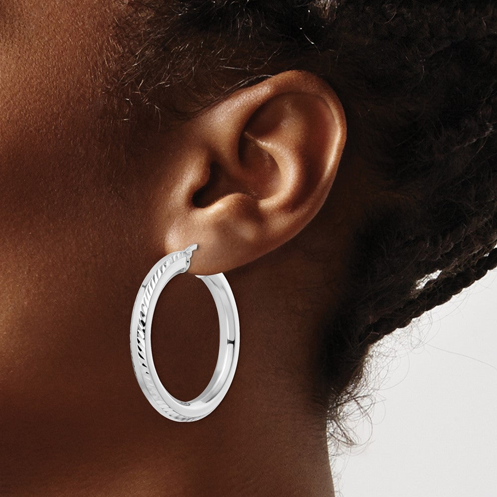 FJC Finejewelers 925 Sterling Silver Rhodium Plated 5x Bright Cut Octagon Tube Hoop Earrings 40 x 38 mm