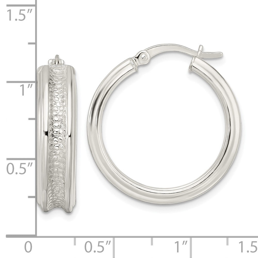 FJC Finejewelers 925 Sterling Silver Polished and Textured Circle Hoop Earrings 26 x 25 mm