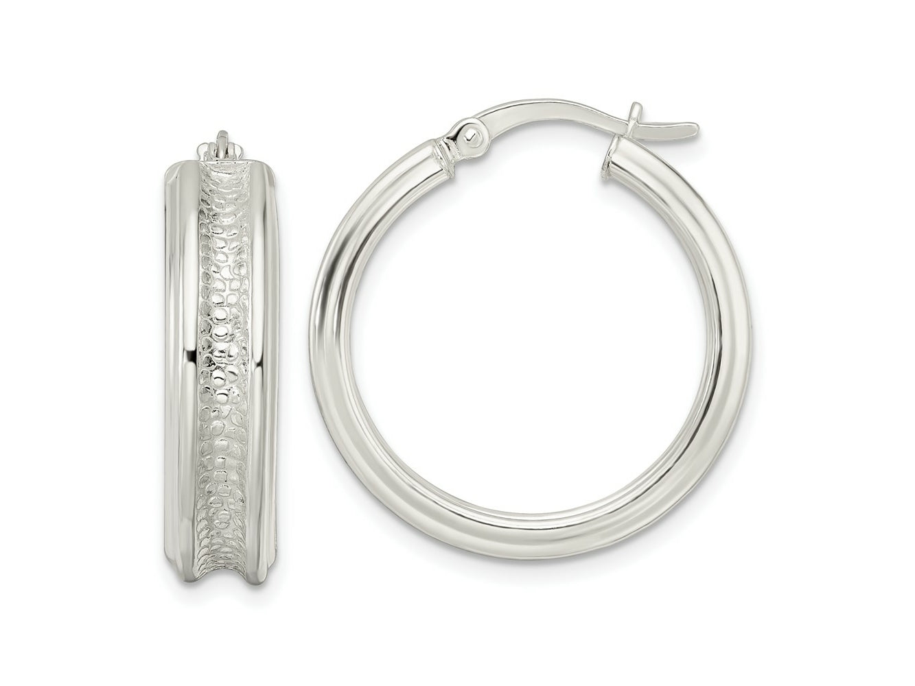 FJC Finejewelers 925 Sterling Silver Polished and Textured Circle Hoop Earrings 26 x 25 mm