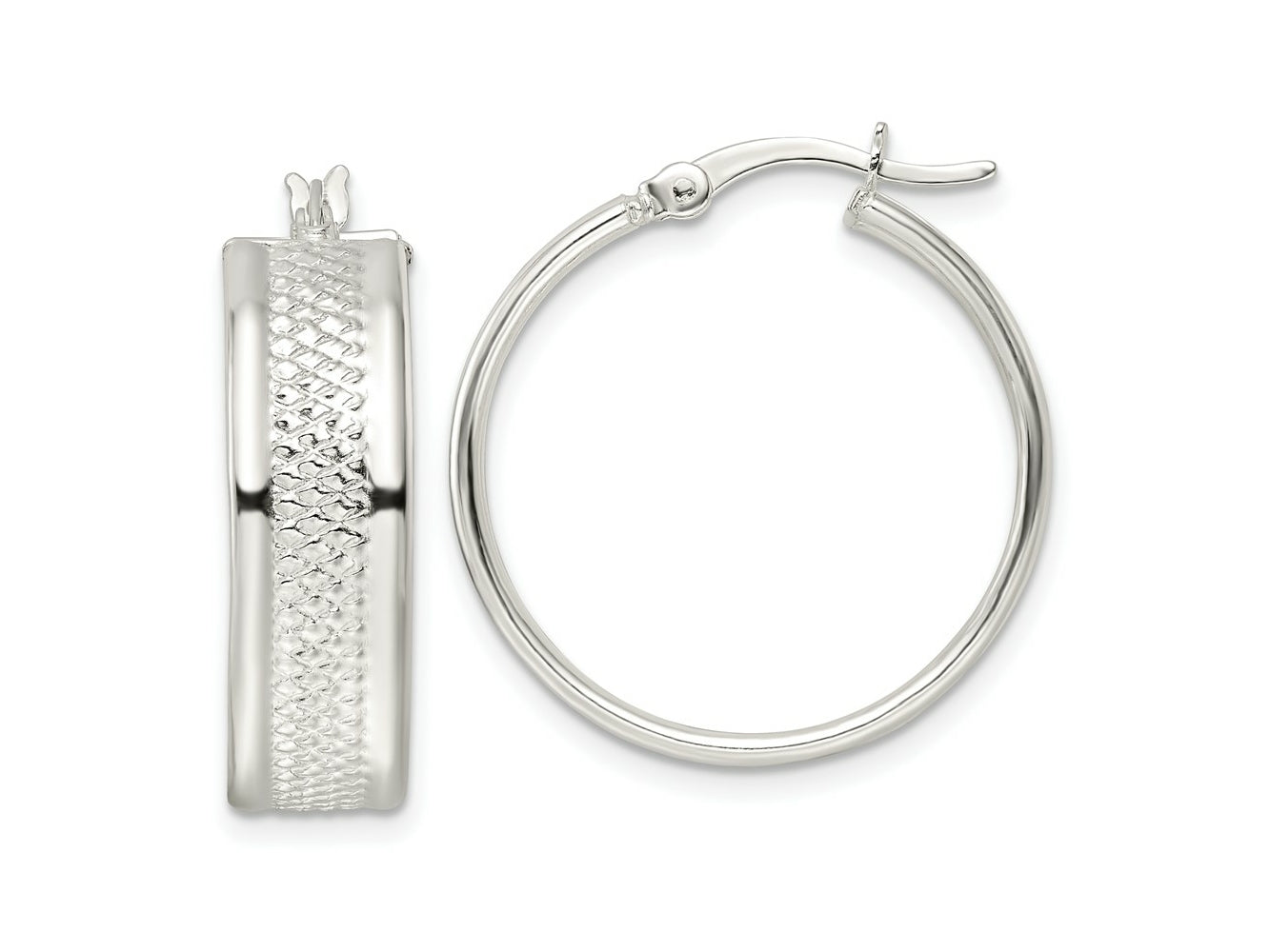FJC Finejewelers 925 Sterling Silver Polished Textured 7.5x Hoop Earrings 26 x 25 mm