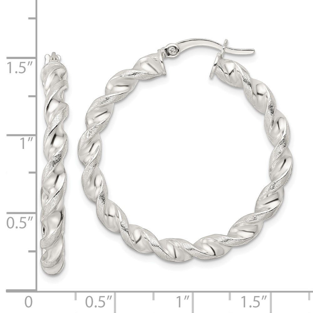 FJC Finejewelers 925 Sterling Silver Polished and Textured Twisted Circle Hoop Earrings 35 x 33 mm