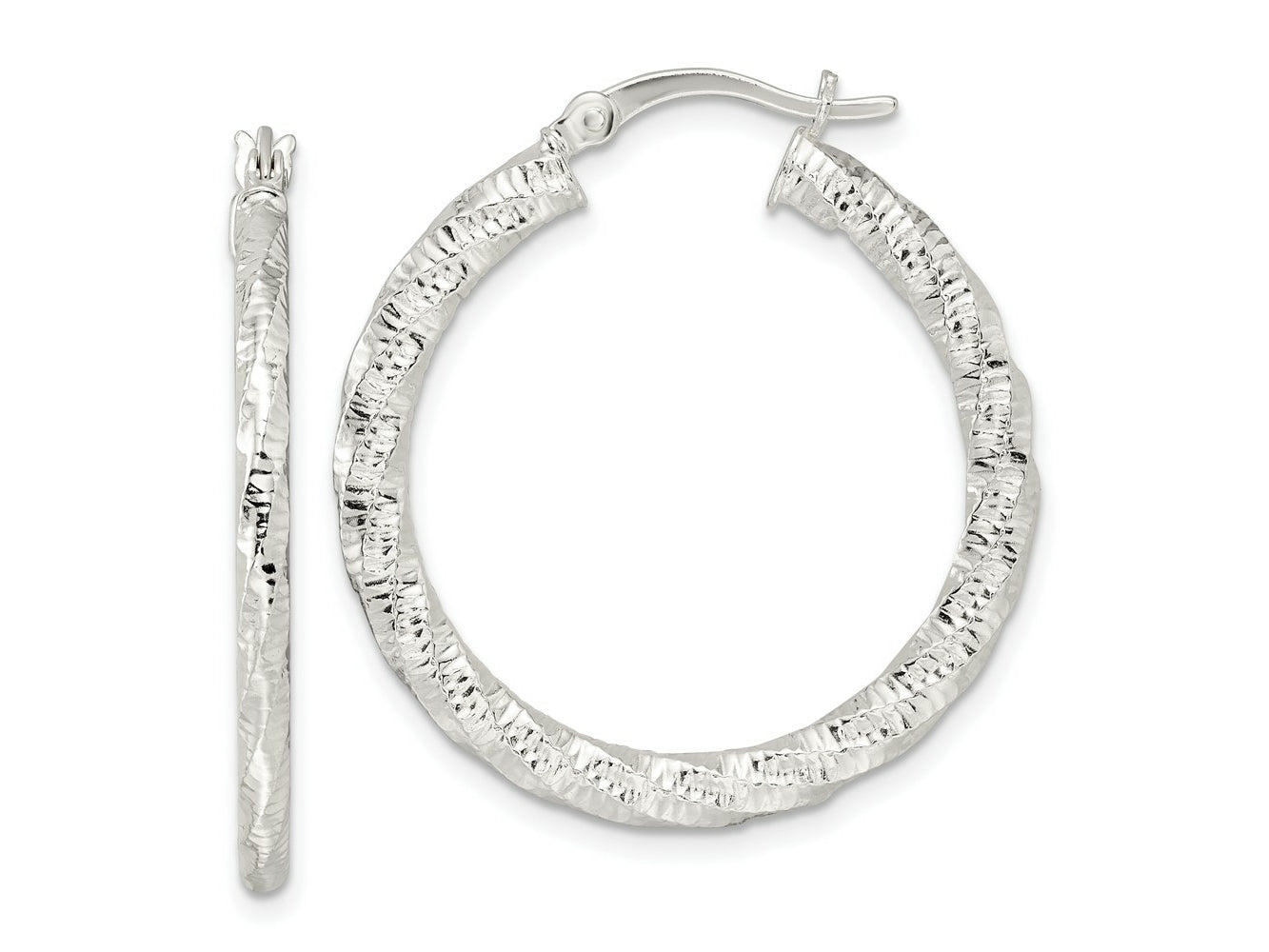 FJC Finejewelers 925 Sterling Silver Polished and Textured Twisted Hoop Earrings 32 x 30 mm
