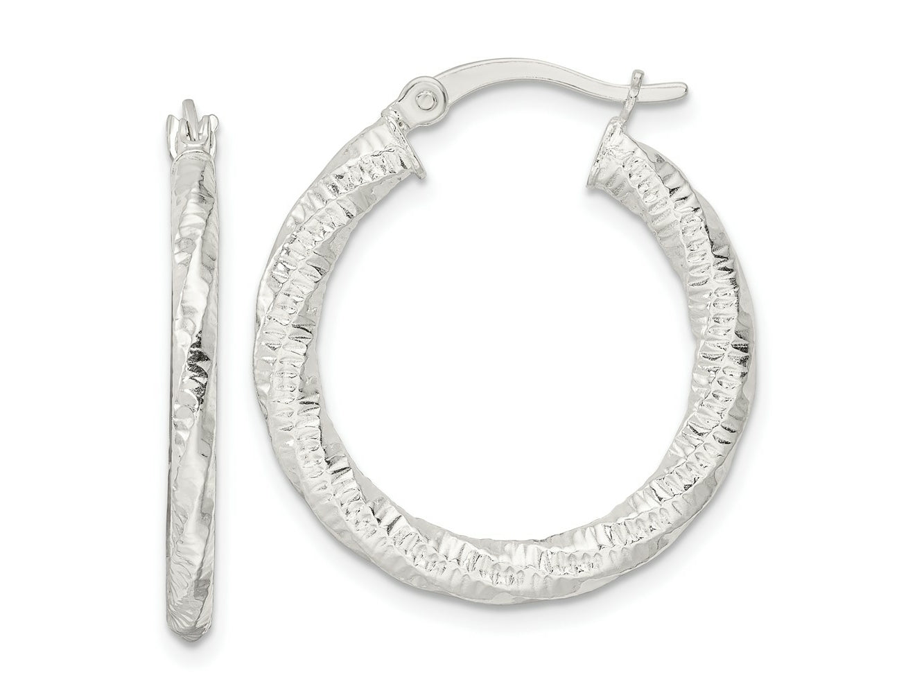 FJC Finejewelers 925 Sterling Silver Polished and Textured Twisted Hoop Earrings 27 x 25 mm