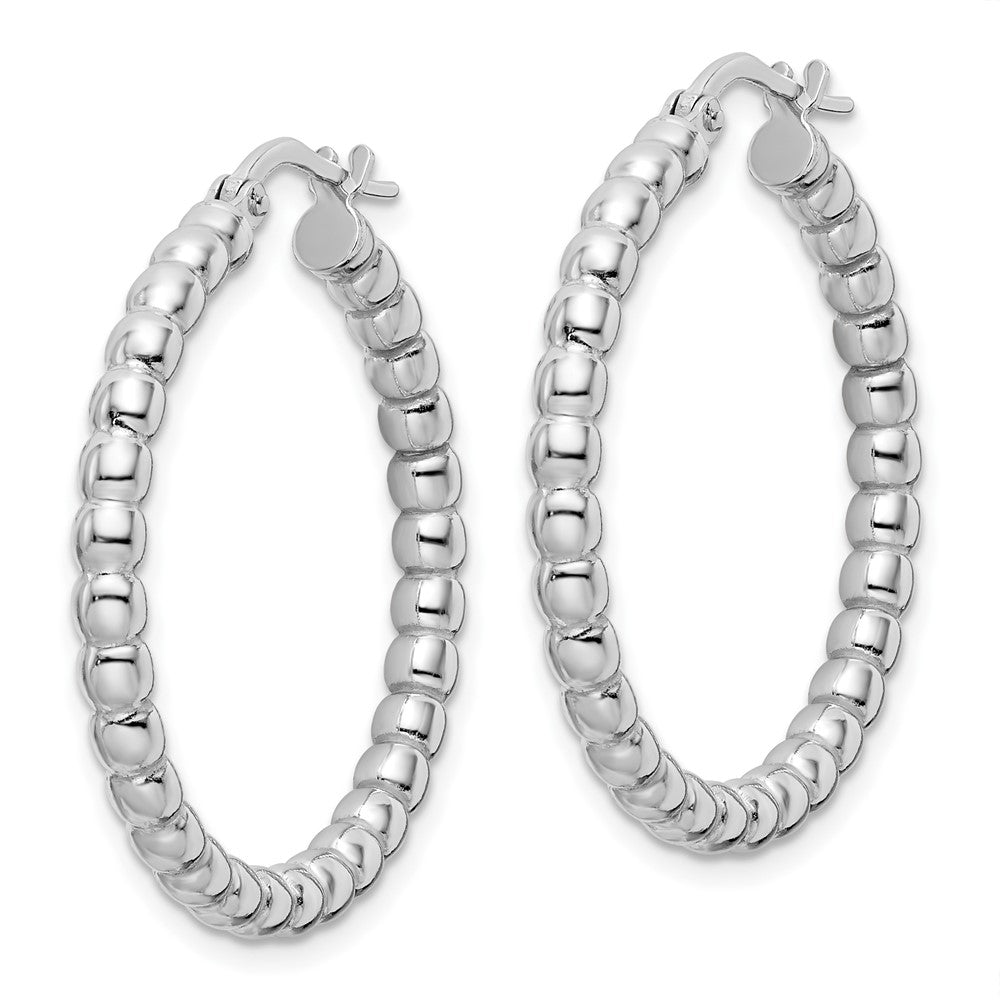 FJC Finejewelers 925 Sterling Silver Rhodium Plated Polished 3mm Beaded Hoop Earrings 31 mm x 30 mm