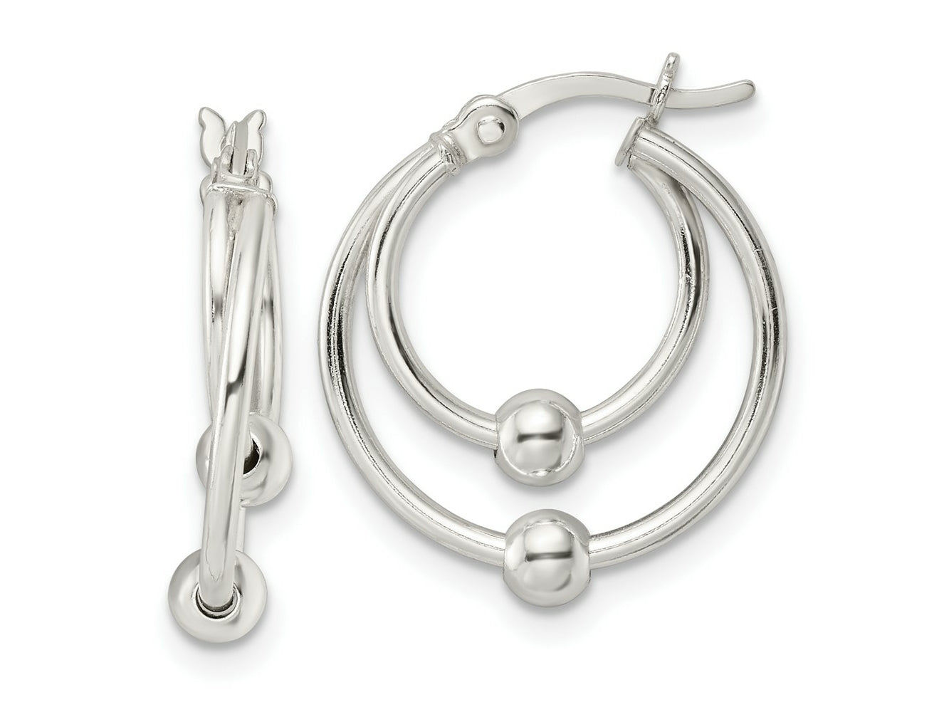 FJC Finejewelers 925 Sterling Silver Polished Double Circle Beaded Hoop Earrings 19 x 17 mm