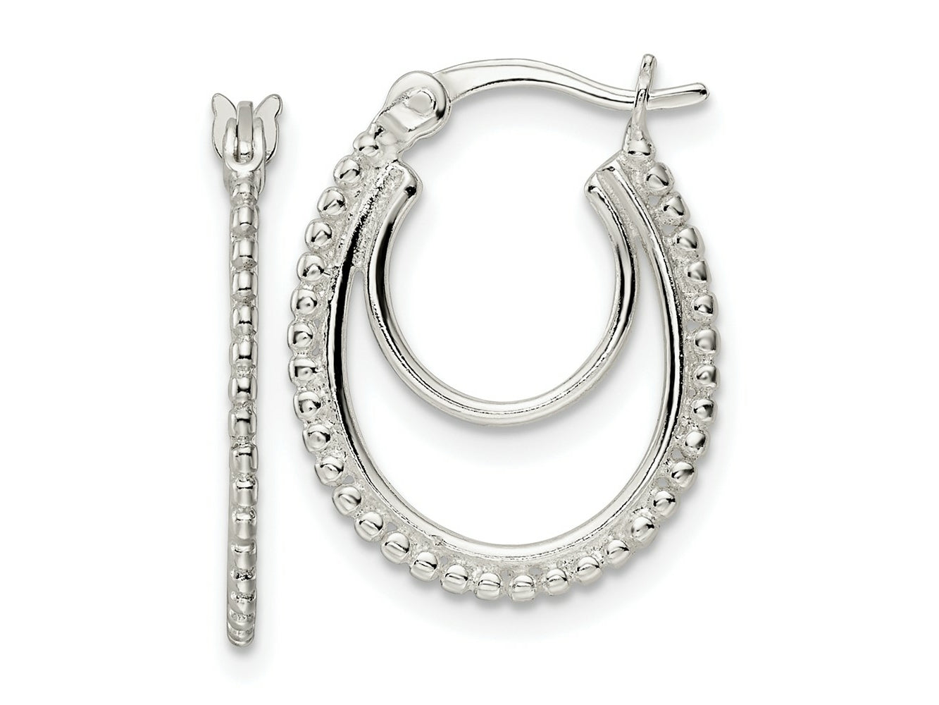 FJC Finejewelers 925 Sterling Silver Beaded Double Oval Hoop Earrings 19 x 15 mm