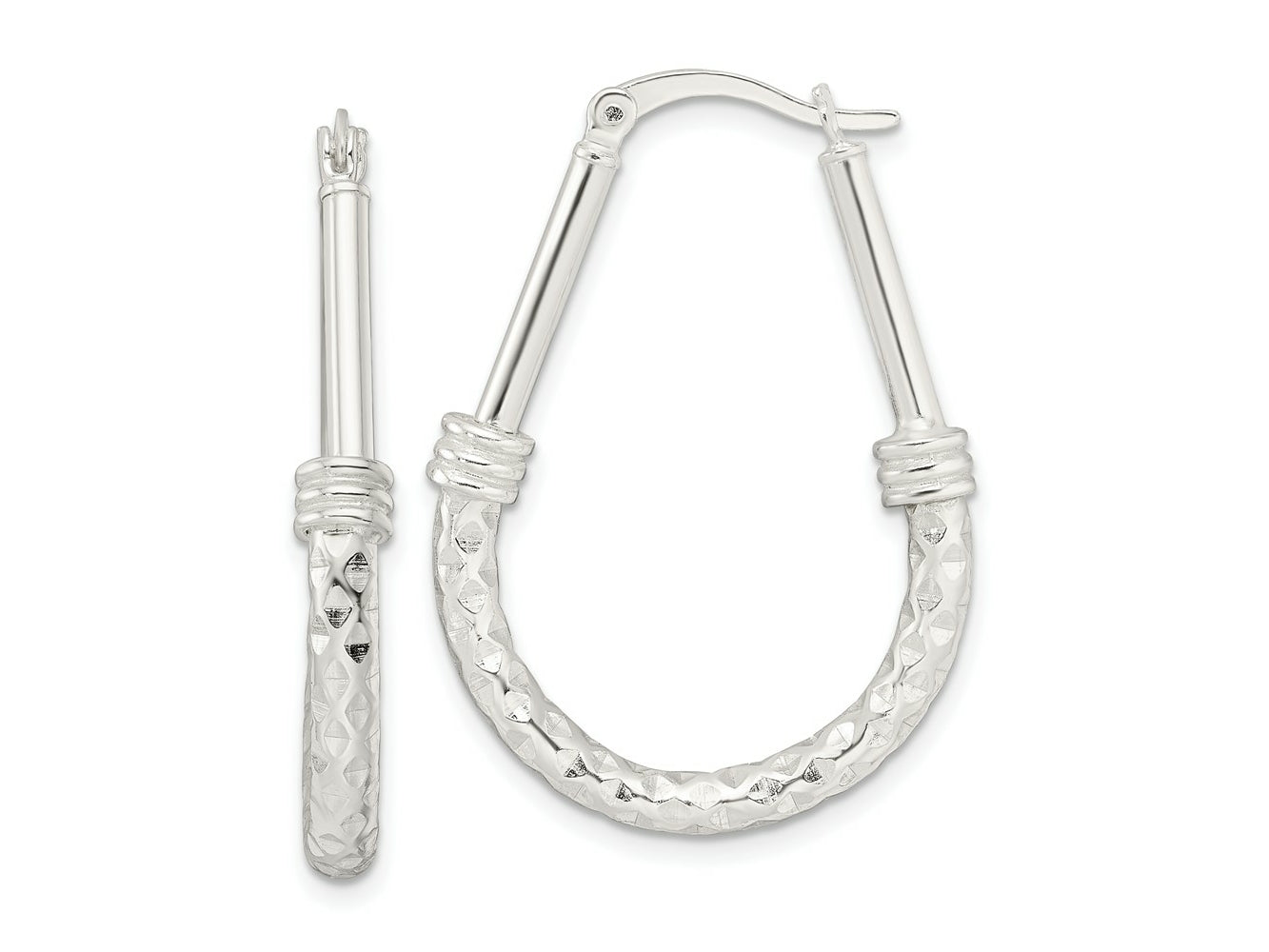 FJC Finejewelers 925 Sterling Silver Bright Cut Polished Fancy Oval Hoop Earrings 34 x 24 mm