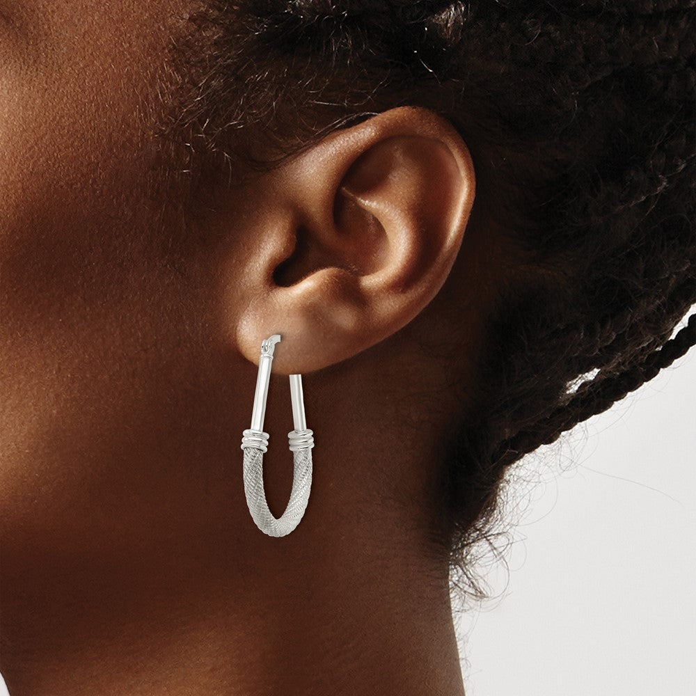 FJC Finejewelers 925 Sterling Silver Textured Teardrop Hoop Earrings 34 x 25 mm