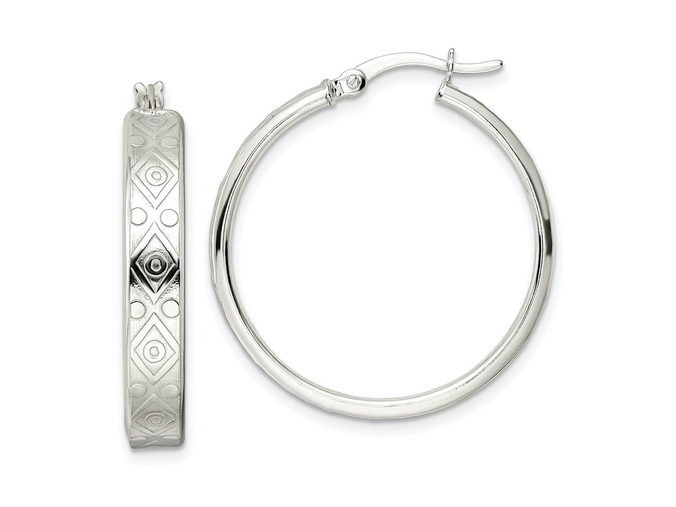 FJC Finejewelers 925 Sterling Silver Polished Geometric Design 5.25mm Round Hoop Earrings 31 mm x 29 mm