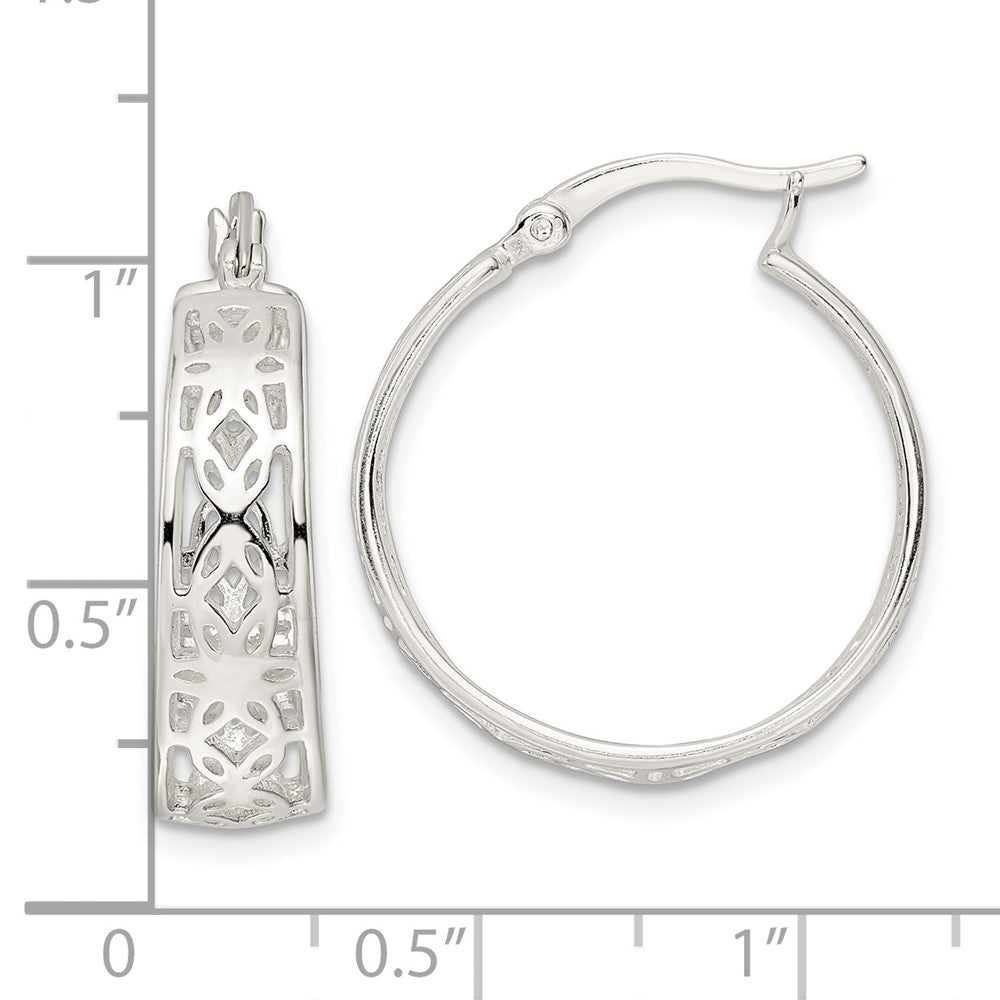 FJC Finejewelers 925 Sterling Silver Polished Cut-out Floral Round Hoop Earrings 24 x 22 mm