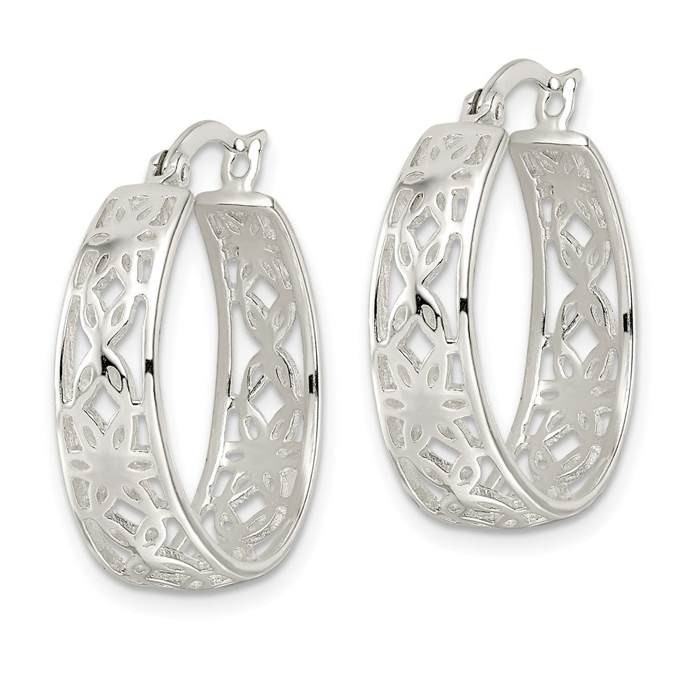 FJC Finejewelers 925 Sterling Silver Polished Cut-out Floral Round Hoop Earrings 24 x 22 mm