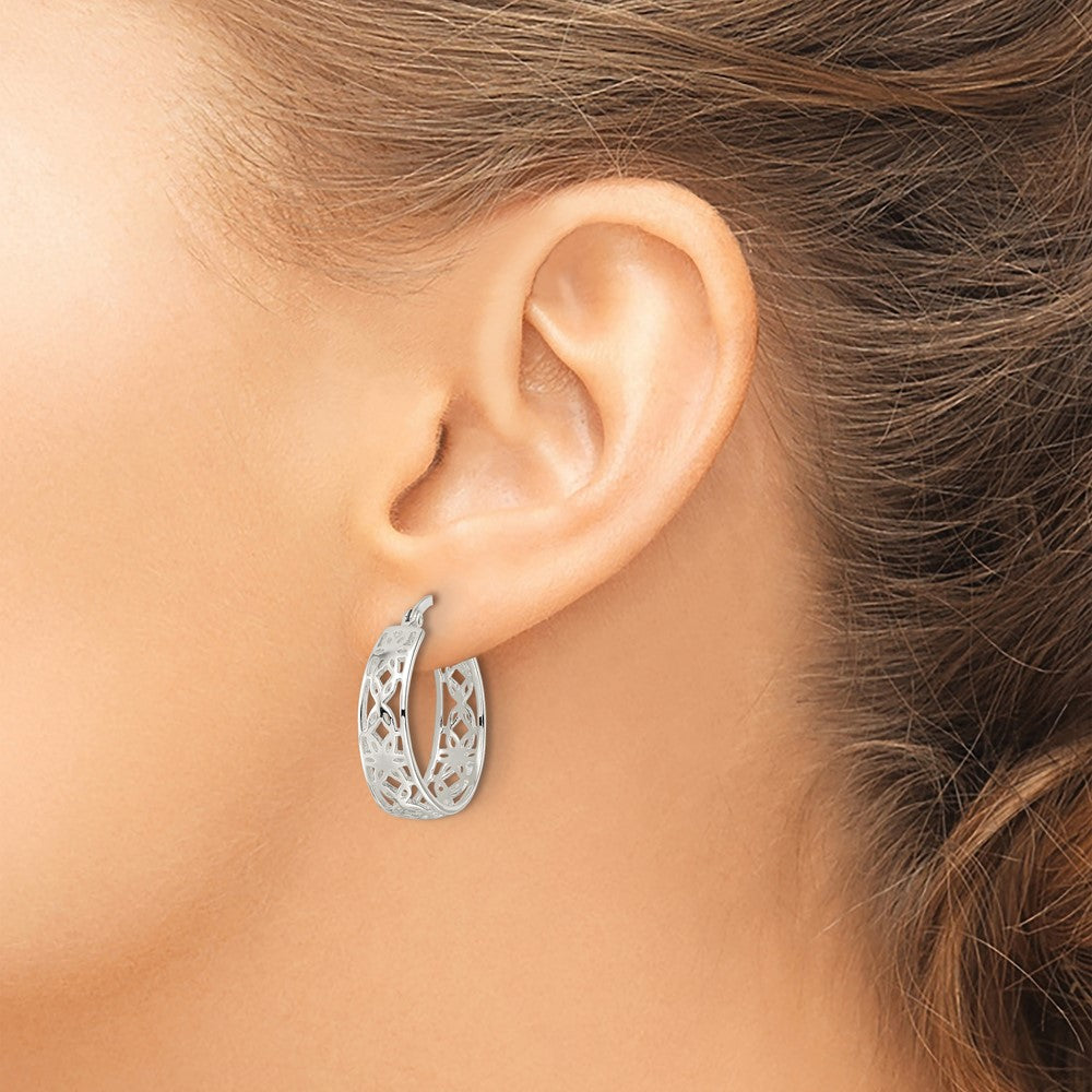 FJC Finejewelers 925 Sterling Silver Polished Cut-out Floral Round Hoop Earrings 24 x 22 mm
