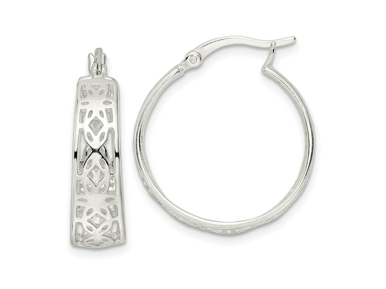 FJC Finejewelers 925 Sterling Silver Polished Cut-out Floral Round Hoop Earrings 24 x 22 mm