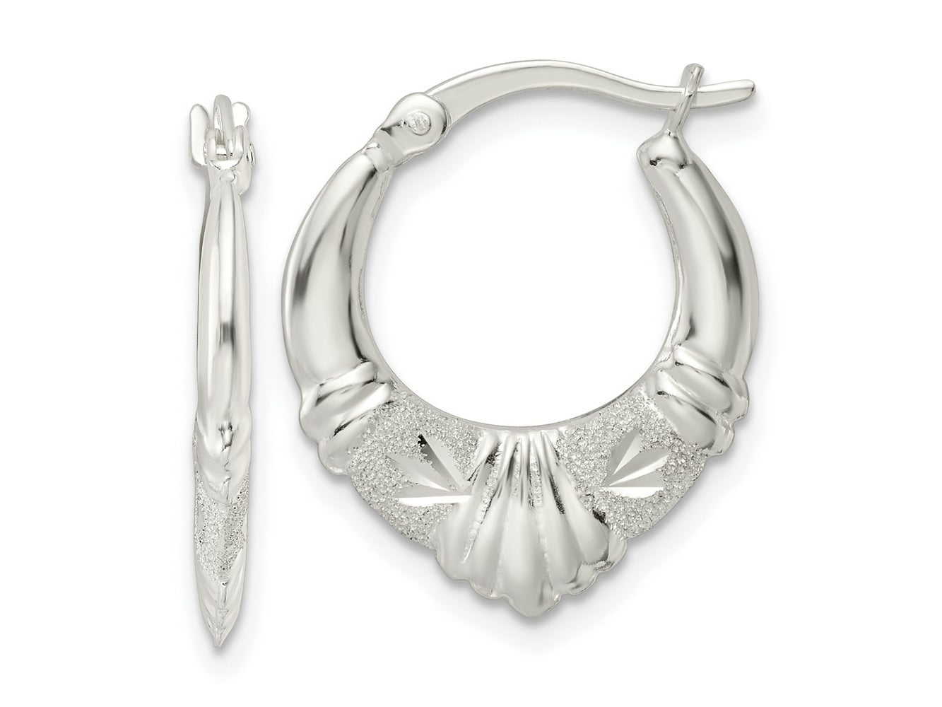 FJC Finejewelers 925 Sterling Silver Polished and Lasered Bright Cut Scalloped Hoop Earrings 21 x 18 mm