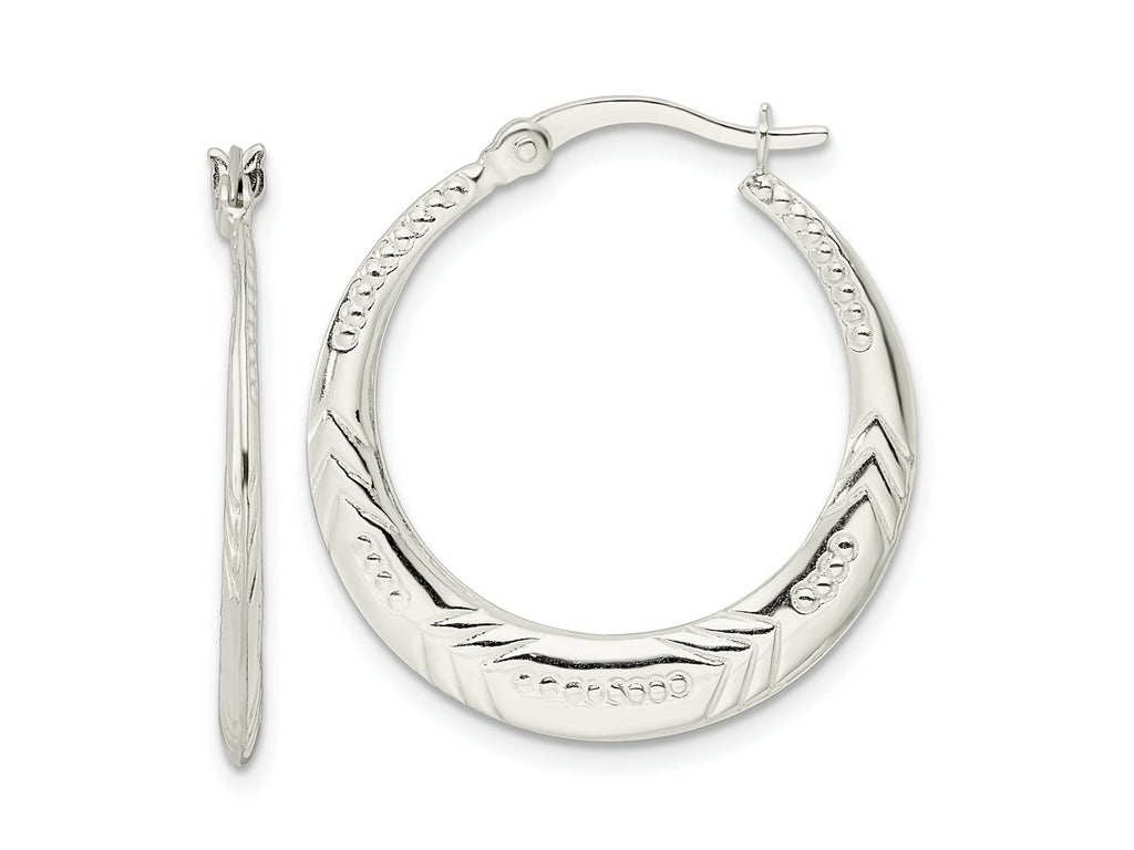 FJC Finejewelers 925 Sterling Silver Polished and Textured Knife Edge Round Hoop Earrings 27 x 26 mm