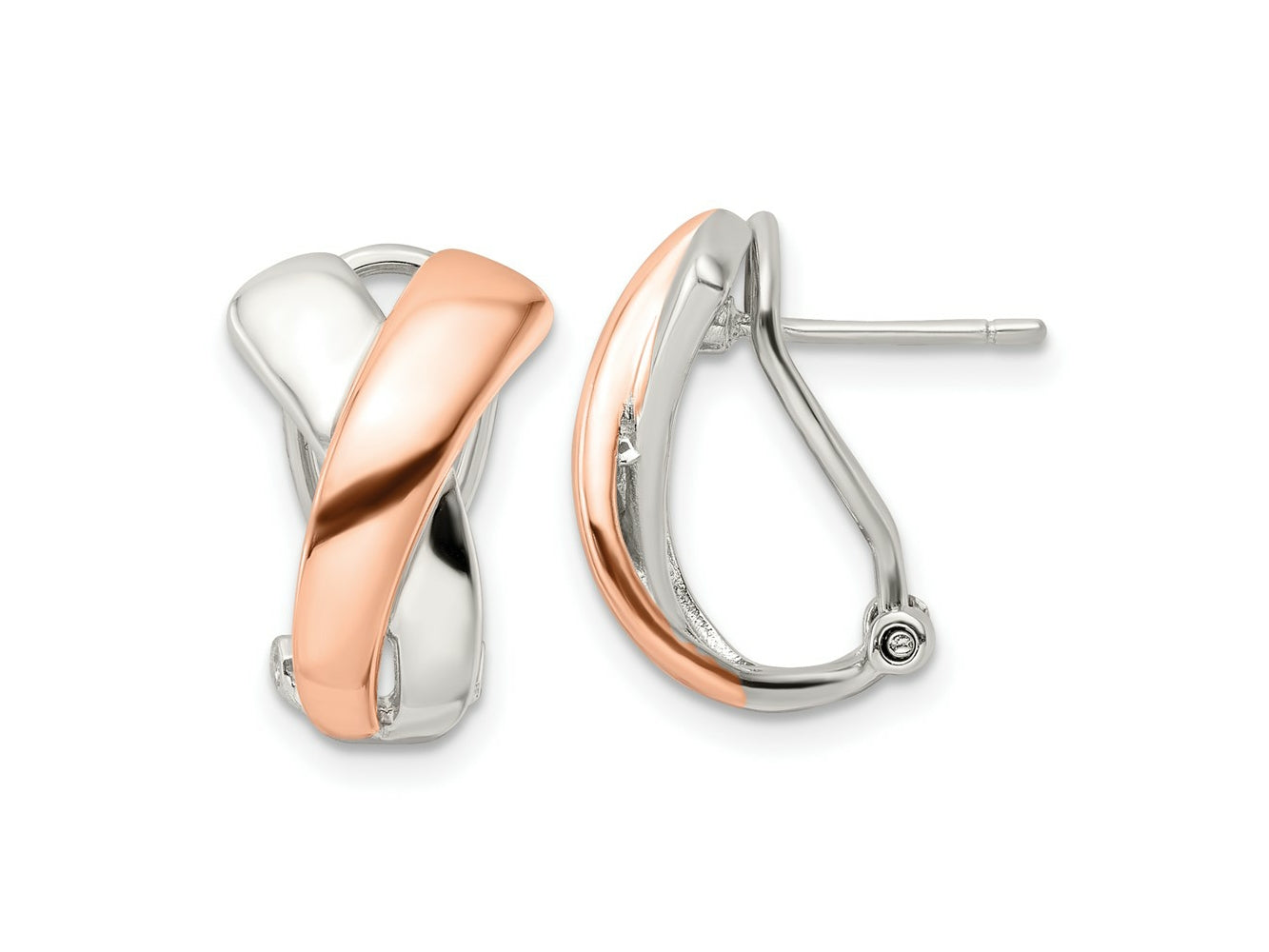 FJC Finejewelers 925 Sterling Silver and Rose-tone Polished X Omega Back J-Hoop Earrings 16 x 11 mm
