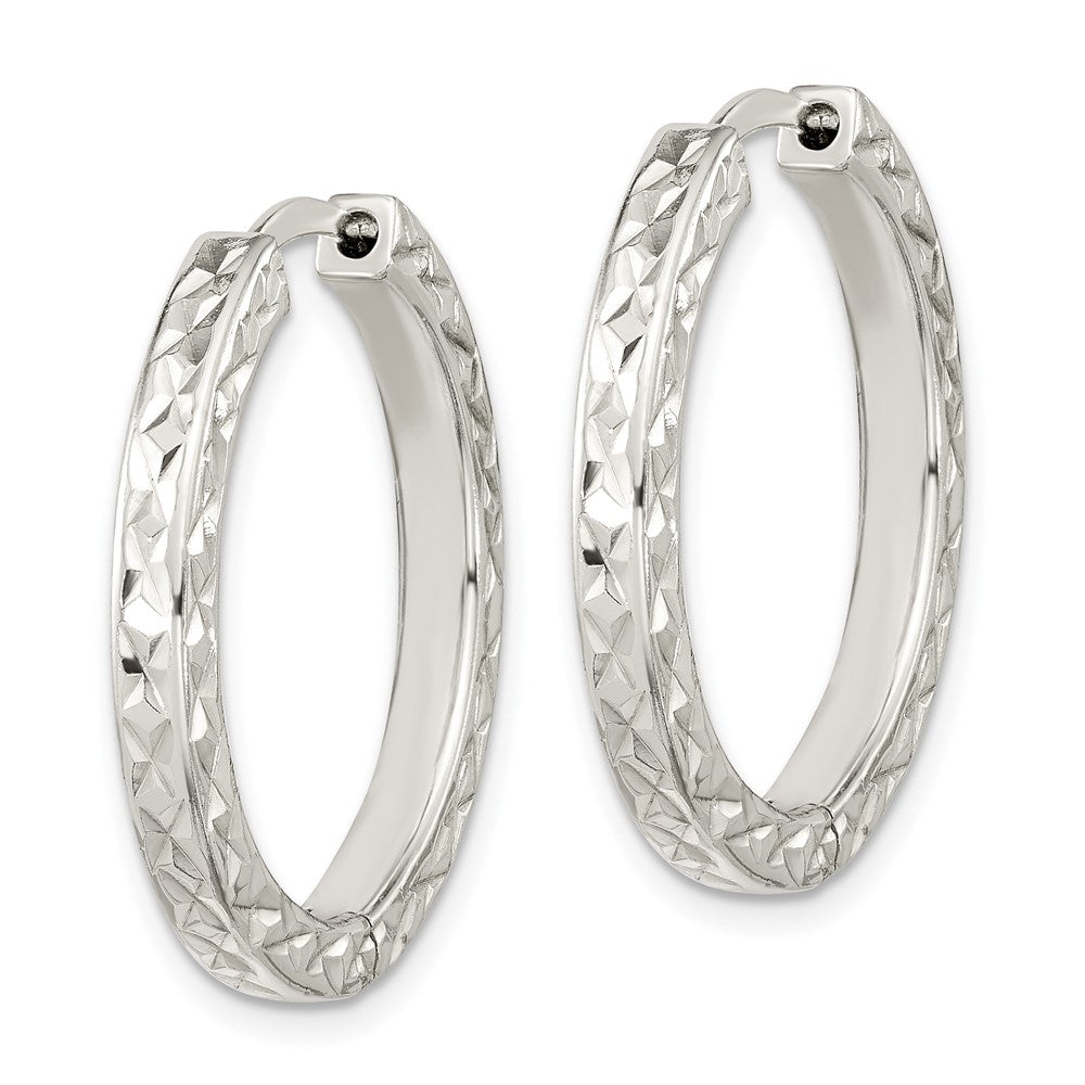 FJC Finejewelers 925 Sterling Silver Polished Bright Cut Square Tube Locking Hoop Earrings 27 x 28 mm