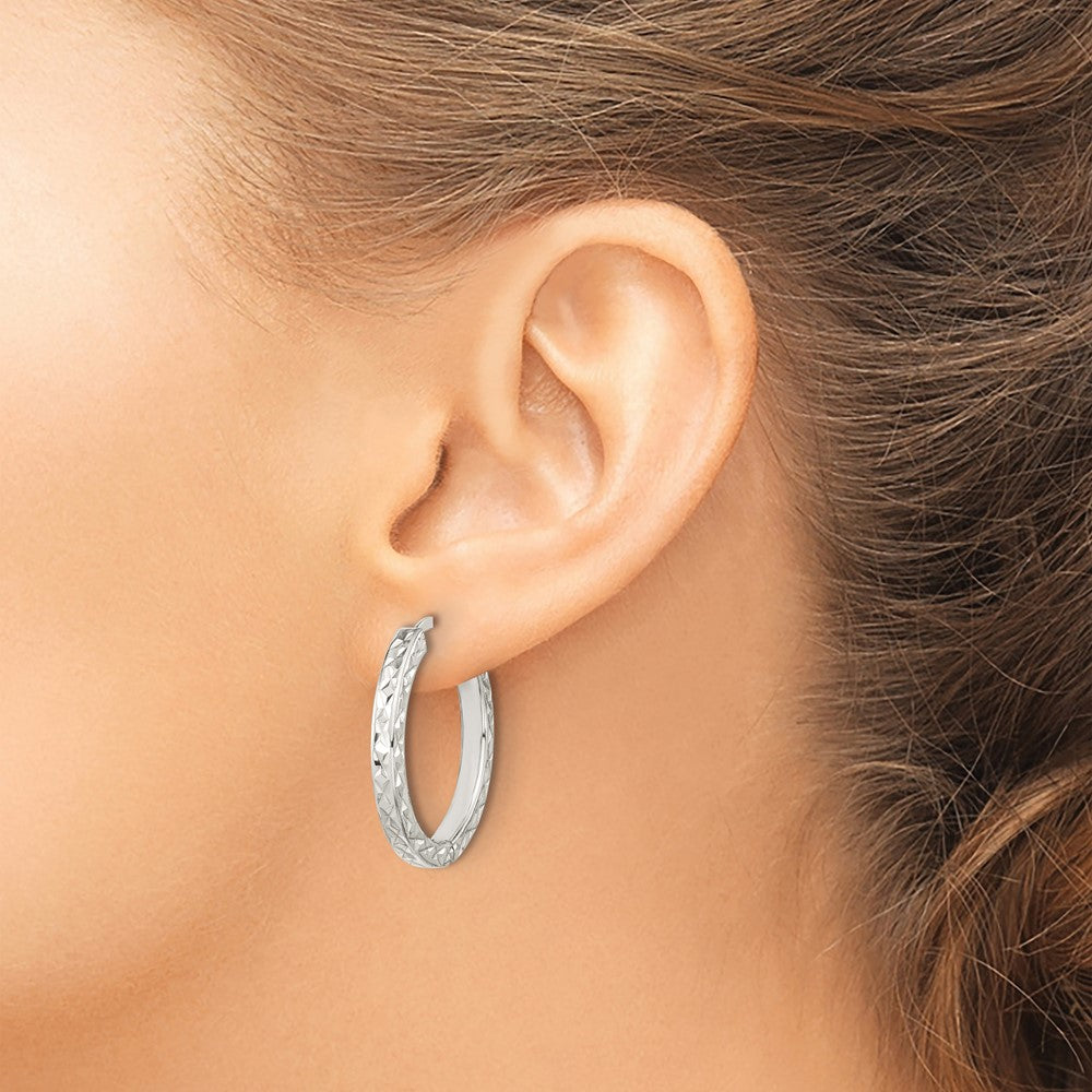 FJC Finejewelers 925 Sterling Silver Polished Bright Cut Square Tube Locking Hoop Earrings 27 x 28 mm