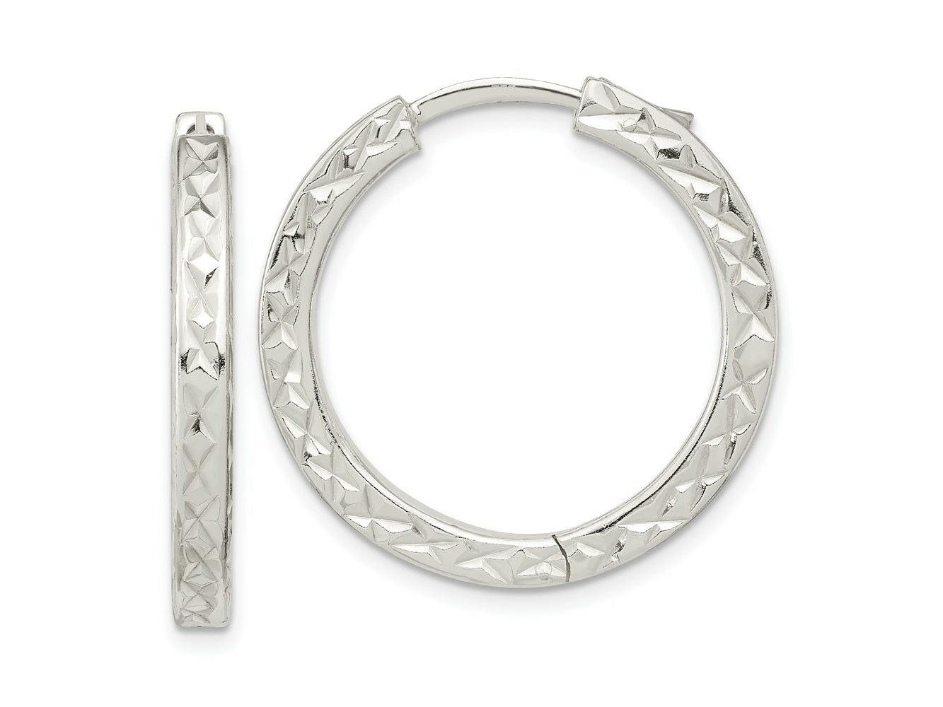 FJC Finejewelers 925 Sterling Silver Polished Bright Cut Square Tube Locking Hoop Earrings 27 x 28 mm