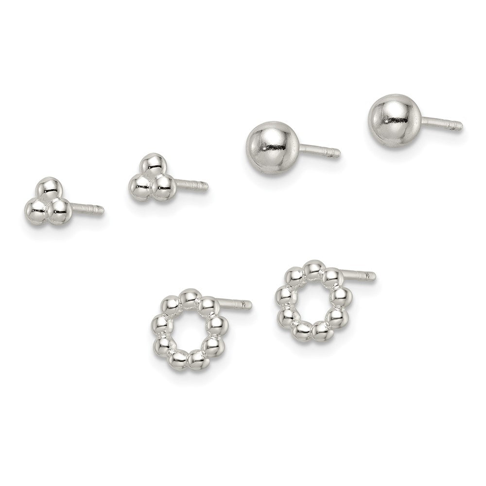 FJC Finejewelers 925 Sterling Silver Button Beaded and Stud Post Earring Set 7 x 7 mm