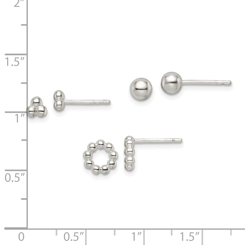 FJC Finejewelers 925 Sterling Silver Button Beaded and Stud Post Earring Set 7 x 7 mm
