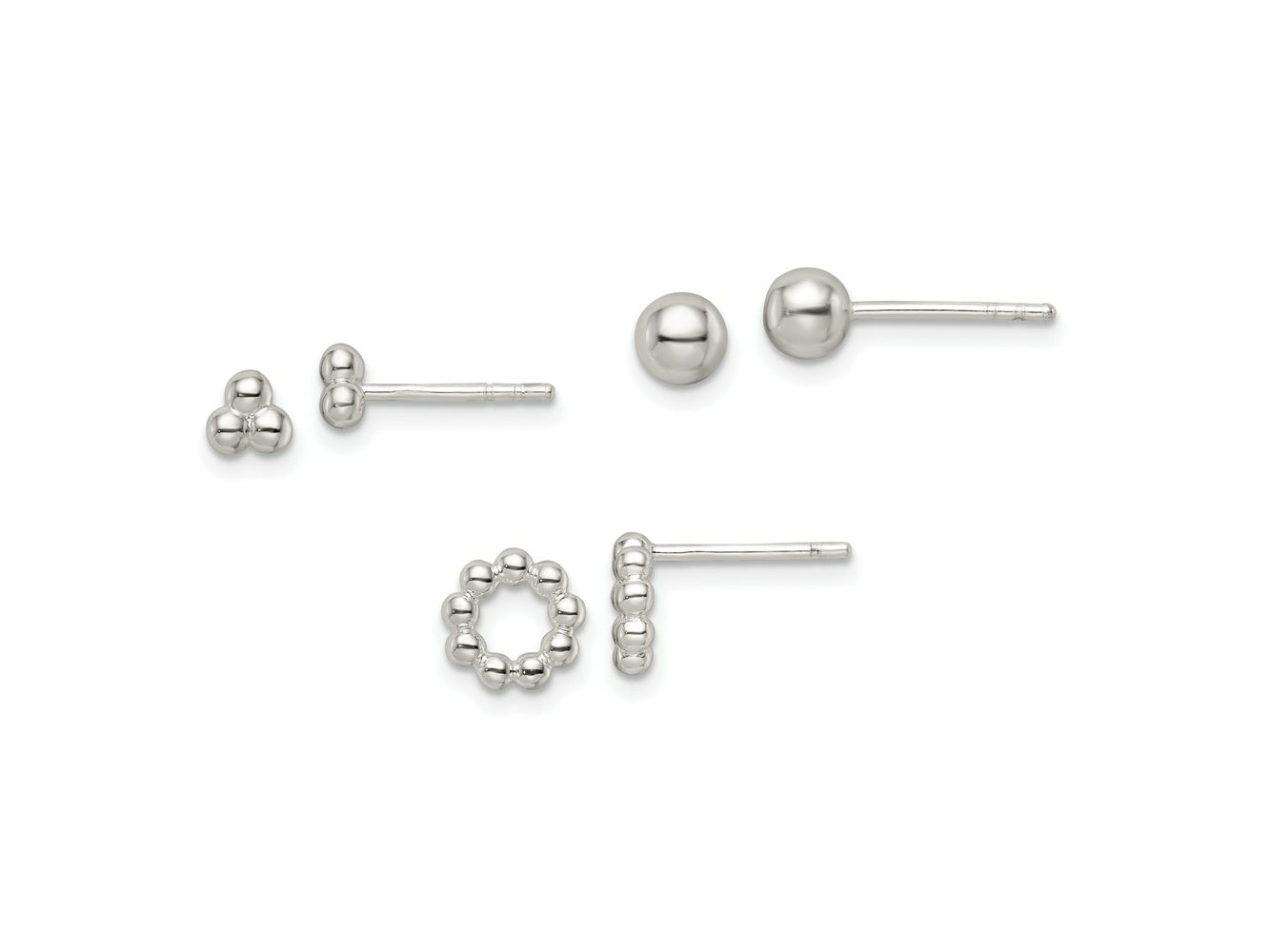 FJC Finejewelers 925 Sterling Silver Button Beaded and Stud Post Earring Set 7 x 7 mm
