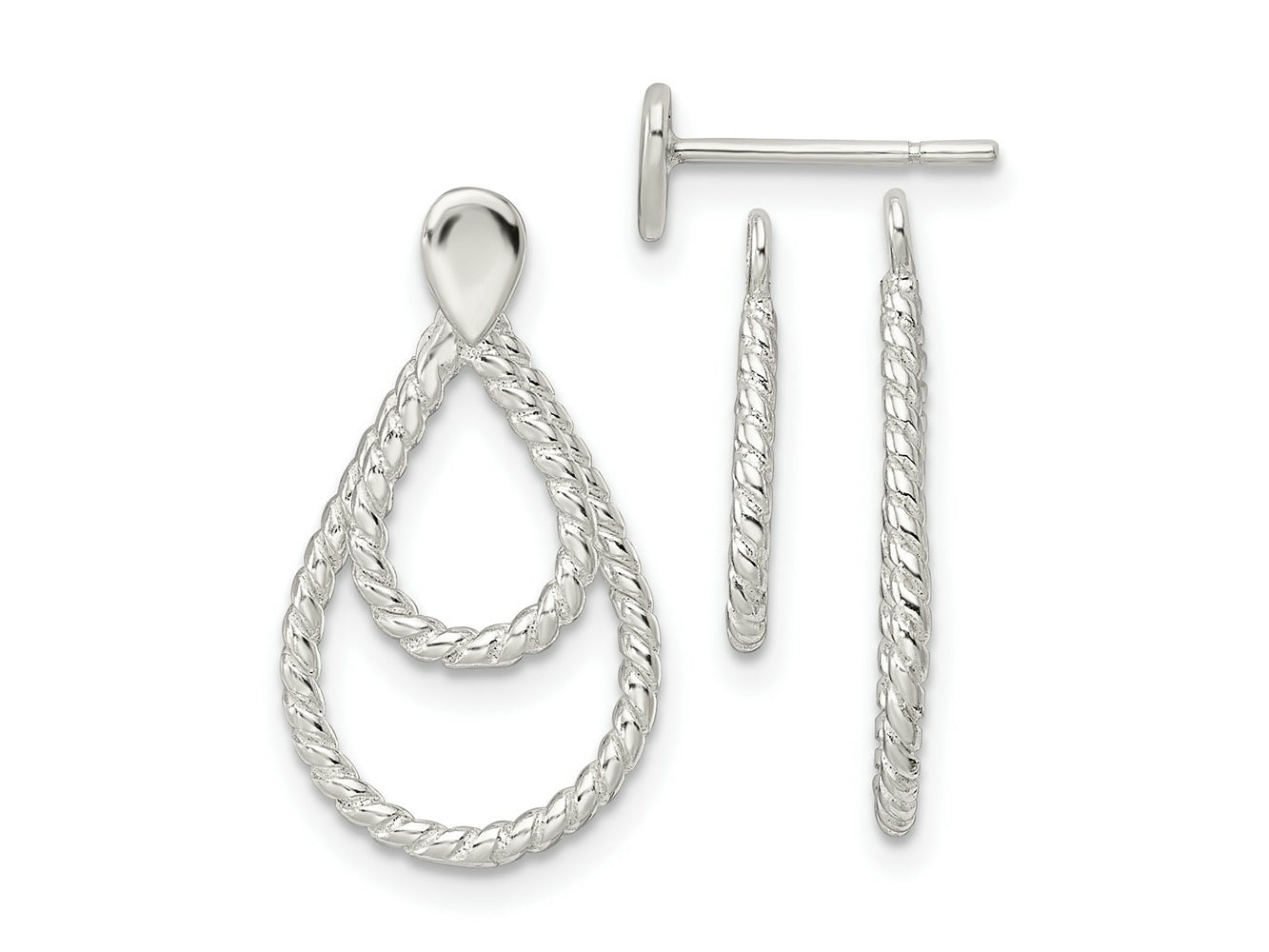 FJC Finejewelers 925 Sterling Silver Dangle with 2 Teardrop Jackets Button Post Earrings 22 x 12 mm