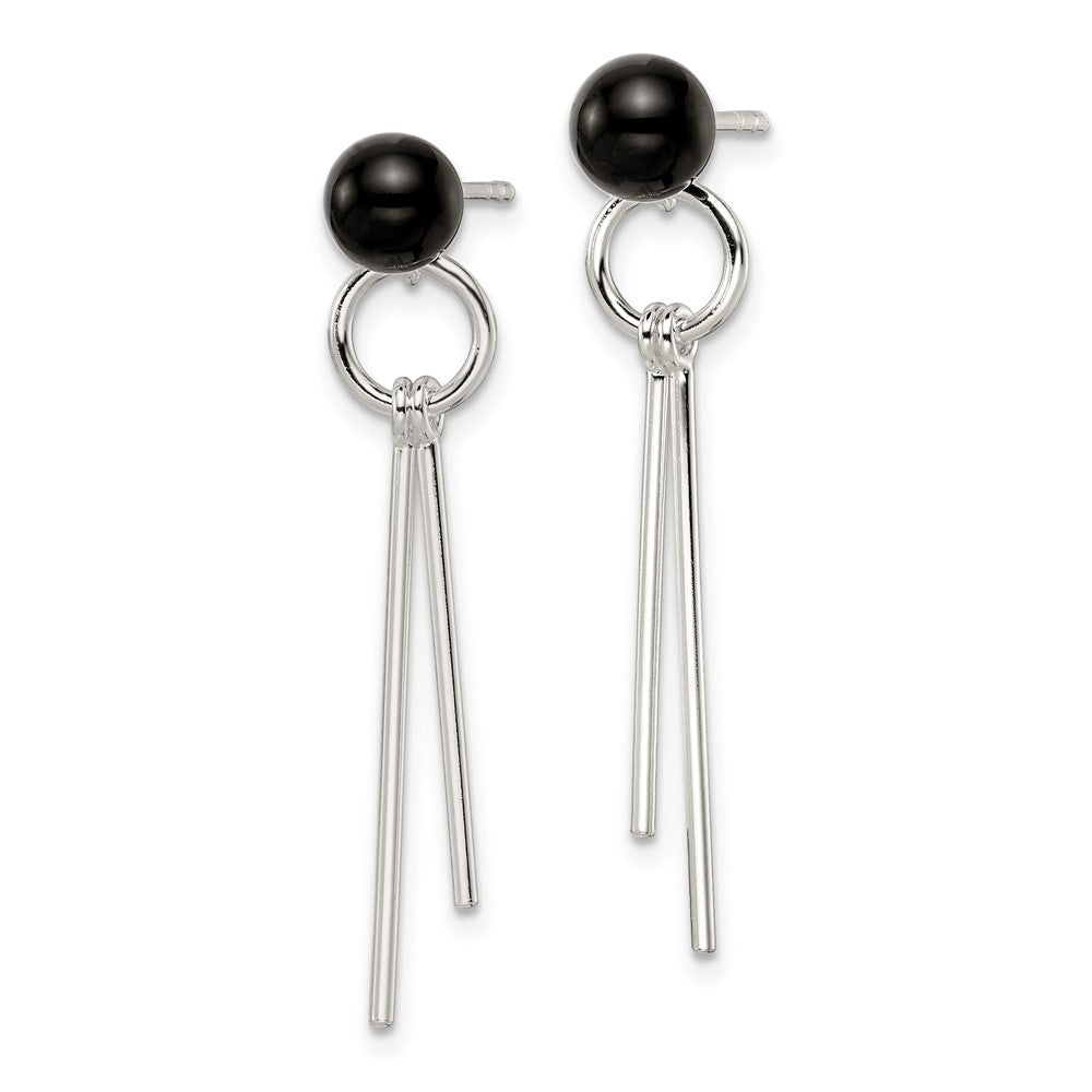 FJC Finejewelers 925 Sterling Silver Polished Fancy Onyx Bead and Bars Post Dangle Earrings 36 x 7 mm